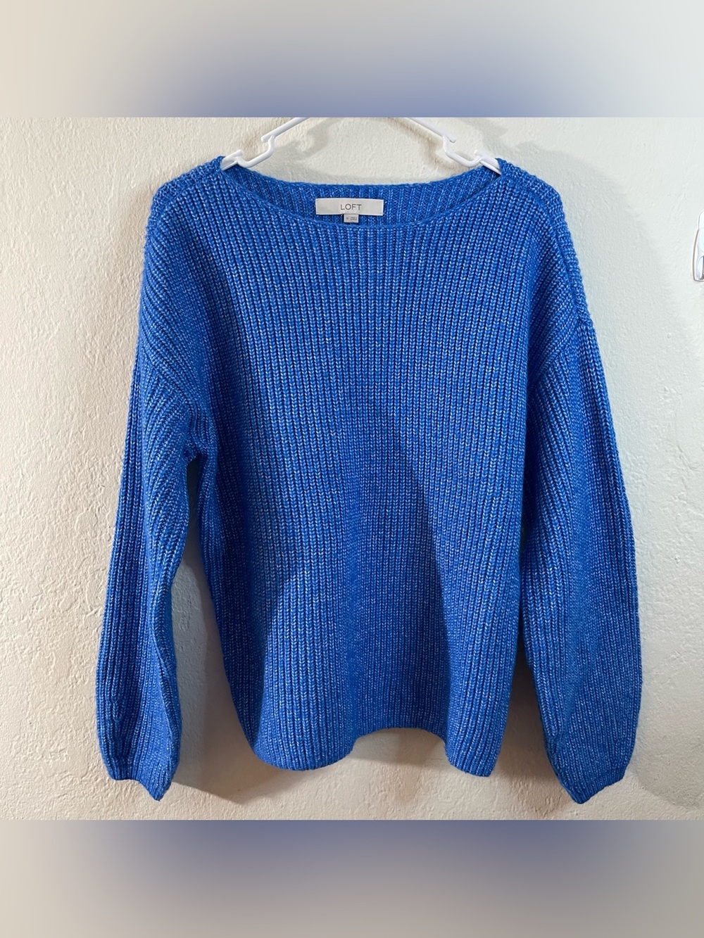 LOFT Blue Knit Wool Blend Sweater Women Size Medium Minimalist Casual